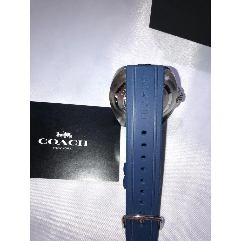 Coach Kent Automatic Mens Watch Blue Silicone Strap Stainless Steel